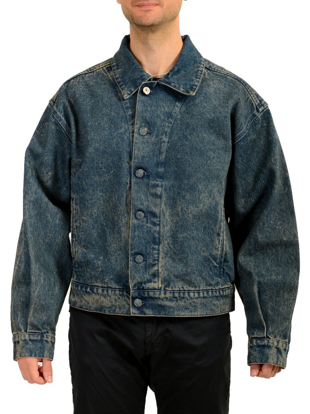 Scuderia Ferrari Men's Blue Marmorized Dark Wash Denim Jacket US S IT 48